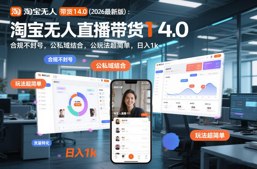 淘宝无人直播带货14.0(2026最新版)：合规不封号，公私域结合，玩法超简单，日入1k+【揭秘】-副业宝典