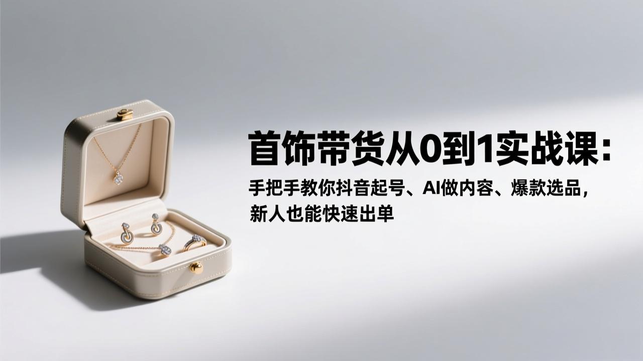 首饰带货从0到1实战课：手把手教你抖音起号、AI做内容、爆款选品，新人也能快速出单-副业宝典