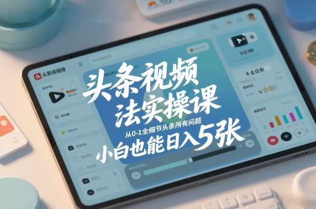 头条视频玩法实操课，从0-1全细节头条所有问题，小白也能日入5张-副业宝典