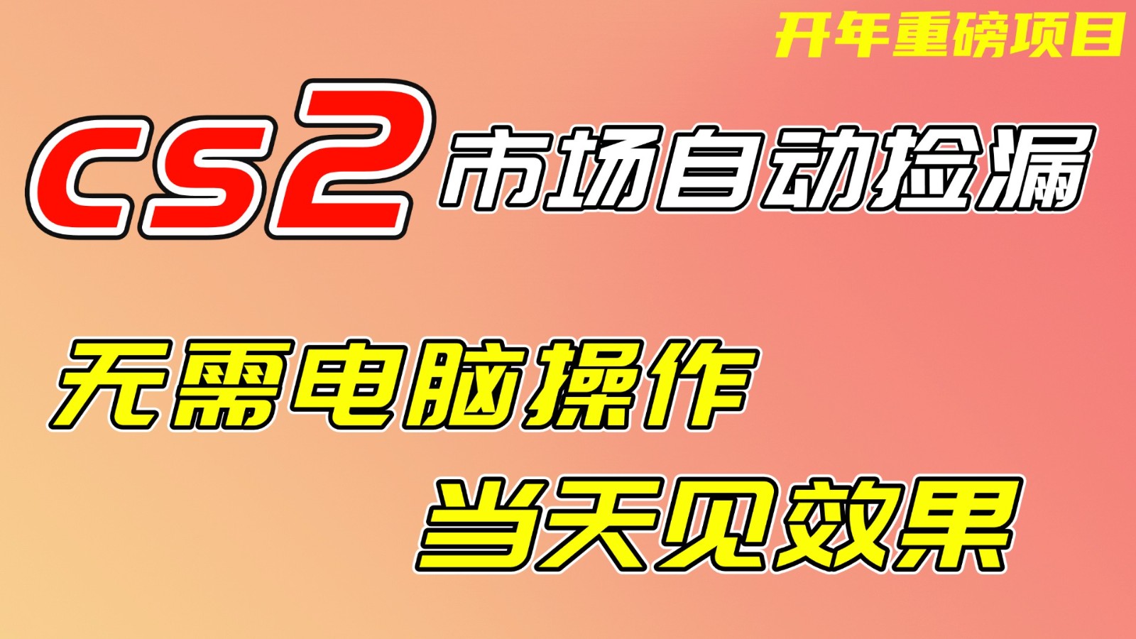 CS2市场挂机项，无需电脑操作，无需进入游戏，当天见效果，支持任何形式验证-副业宝典