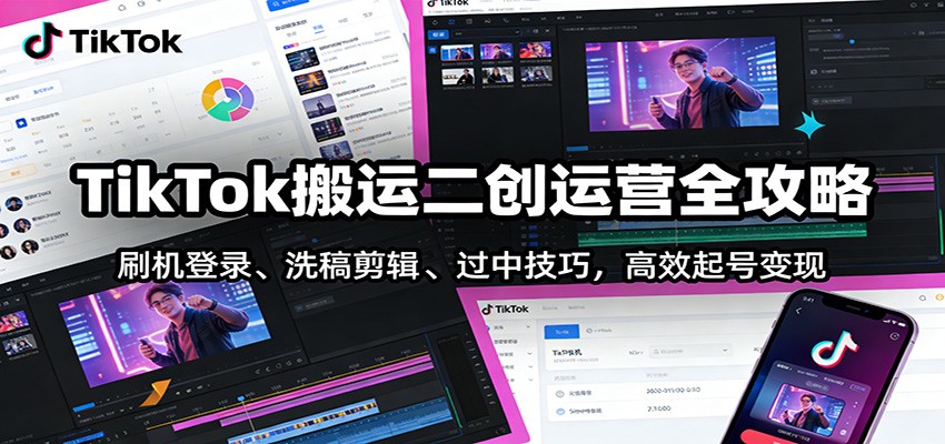 TikTok搬运二创运营全攻略：刷机登录、洗稿剪辑 、过中技巧，高效起号变现-副业宝典