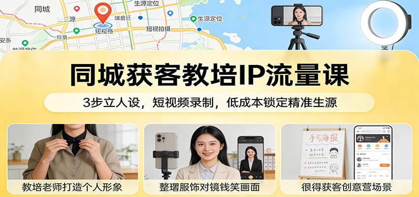同城获客教培IP流量课：3步立人设，短视频录制，低成本锁定精准生源-副业宝典