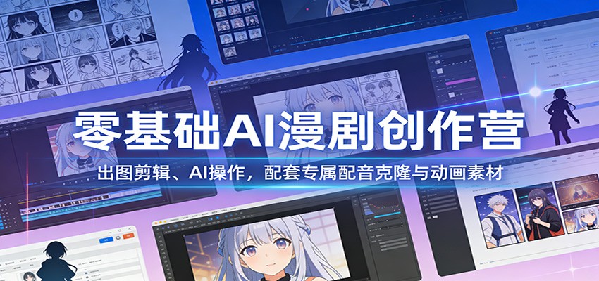零基础AI漫剧创作营：出图剪辑、AI操作，配套专属配音克隆与动画素材-副业宝典
