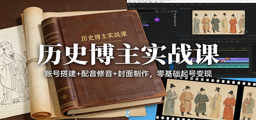 历史博主实战课：账号搭建+配音修音+封面制作，零基础起号变现-副业宝典