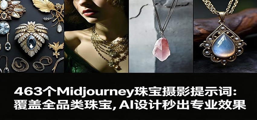 463个Midjourney珠宝摄影提示词：覆盖全品类珠宝，AI设计秒出专业效果-副业宝典