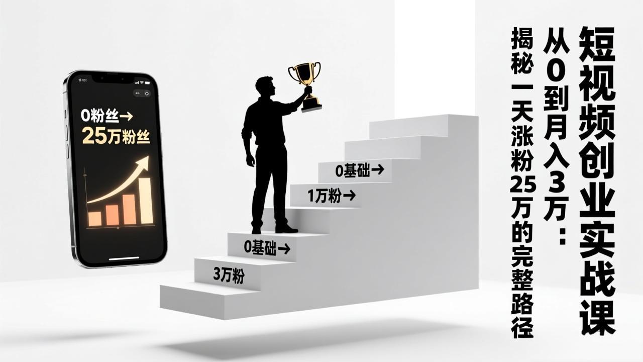 短视频创业实战课：从0到月入3万：揭秘一天涨粉25万的完整路径-副业宝典