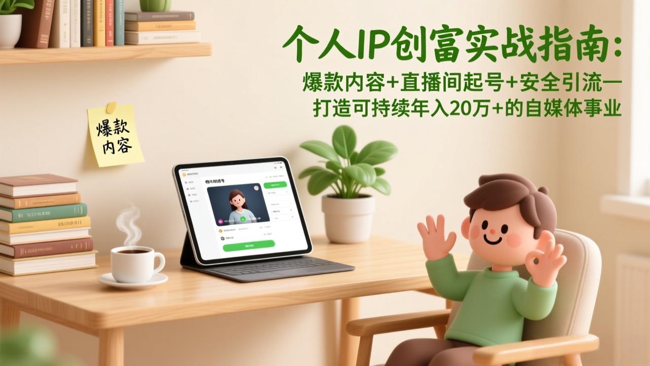个人IP创富实战指南：爆款内容+直播间起号+安全引流，打造可持续年入20万+的自媒体事业-副业宝典