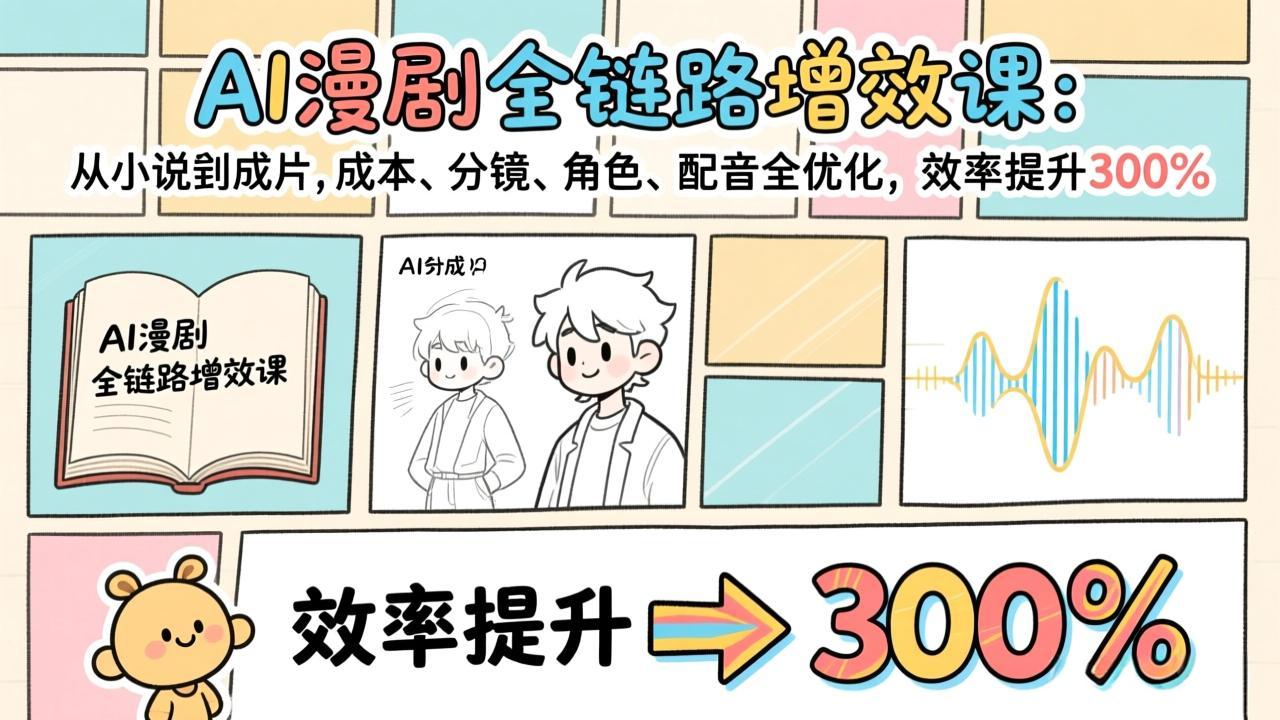 AI漫剧全链路增效课：从小说到成片，成本、分镜、角色、配音全优化，效率提升300%-副业宝典