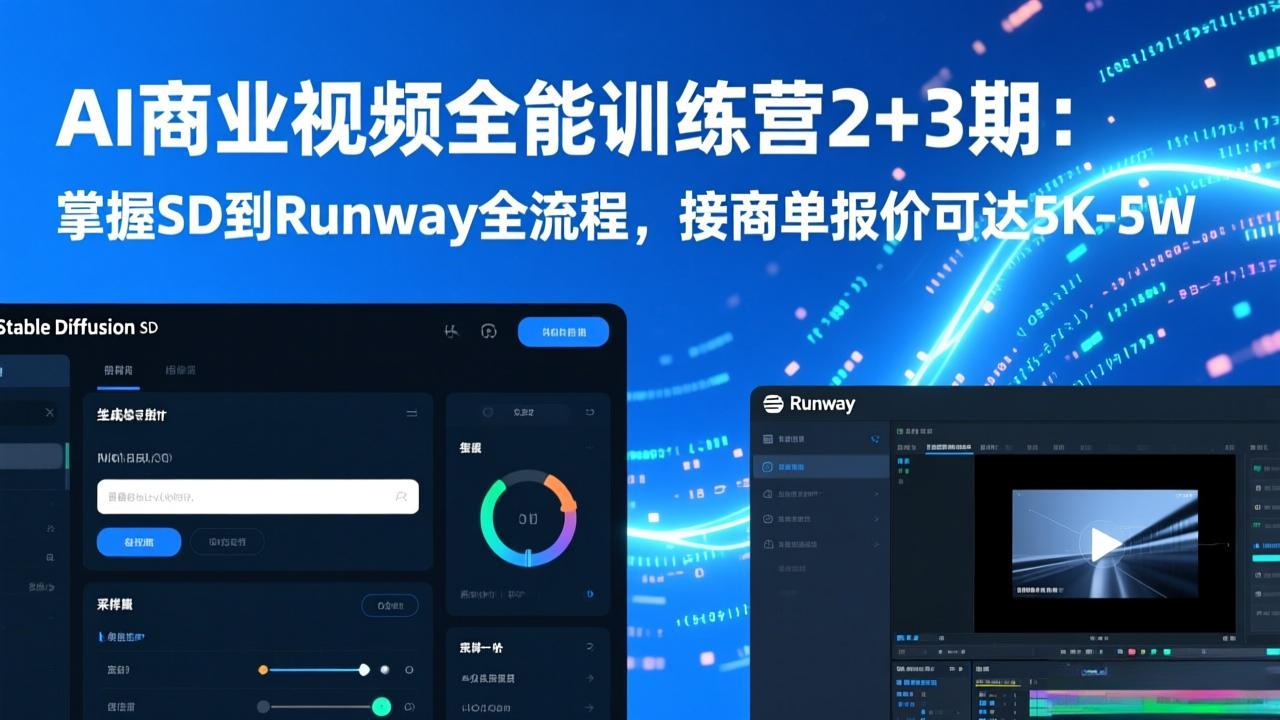 AI商业视频全能训练营2+3期：掌握SD到Runway全流程，接商单报价可达5K-5W-副业宝典