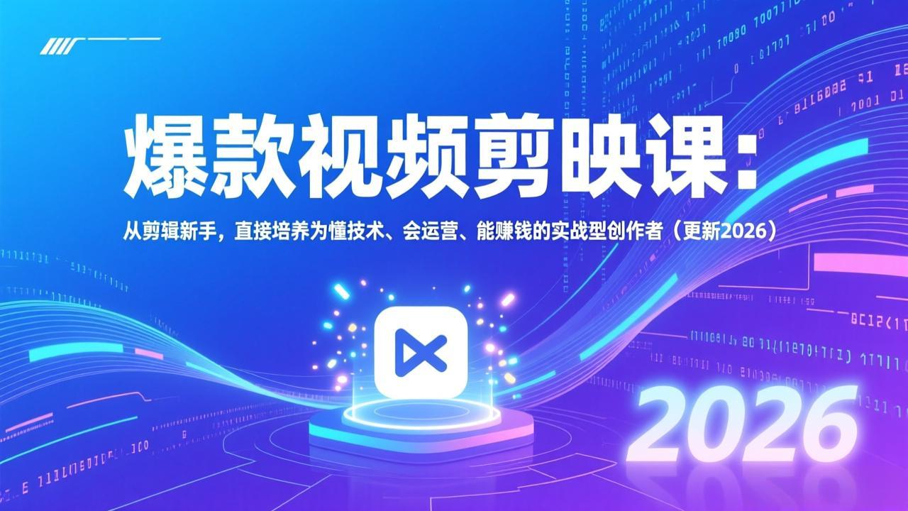 爆款视频剪映课：从剪辑新手，直接培养为懂技术、会运营、能赚钱的实战型创作者(更新2026-副业宝典