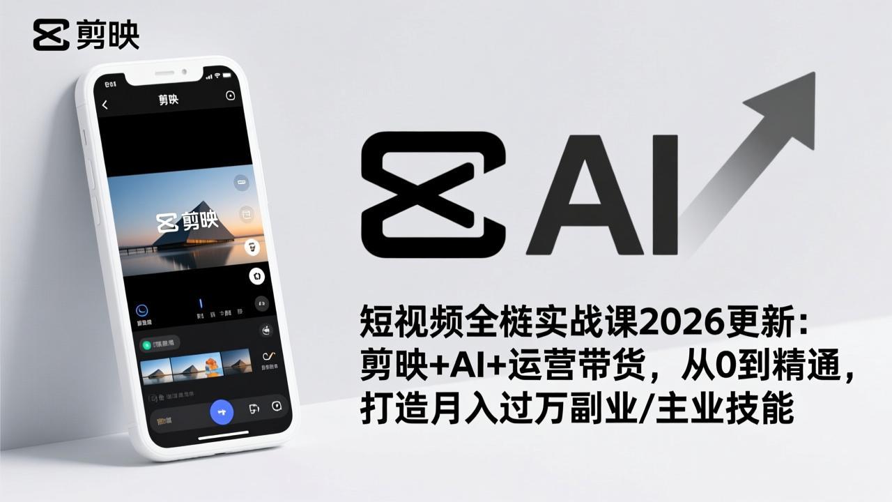 短视频全栈实战课2026更新：剪映+AI+运营带货，从0到精通，打造月入过万副业/主业技能-副业宝典