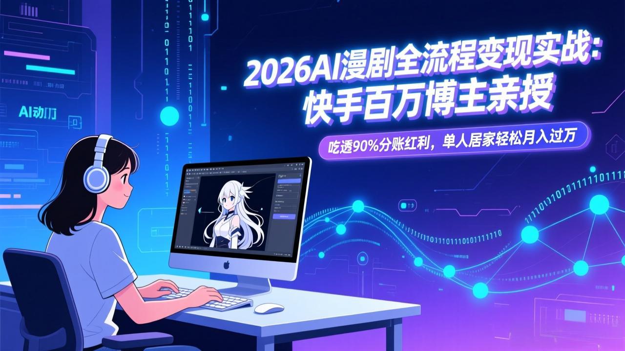 2026AI漫剧全流程变现实战：快手百万博主亲授，吃透90%分账红利，单人居家轻松月入过万-副业宝典