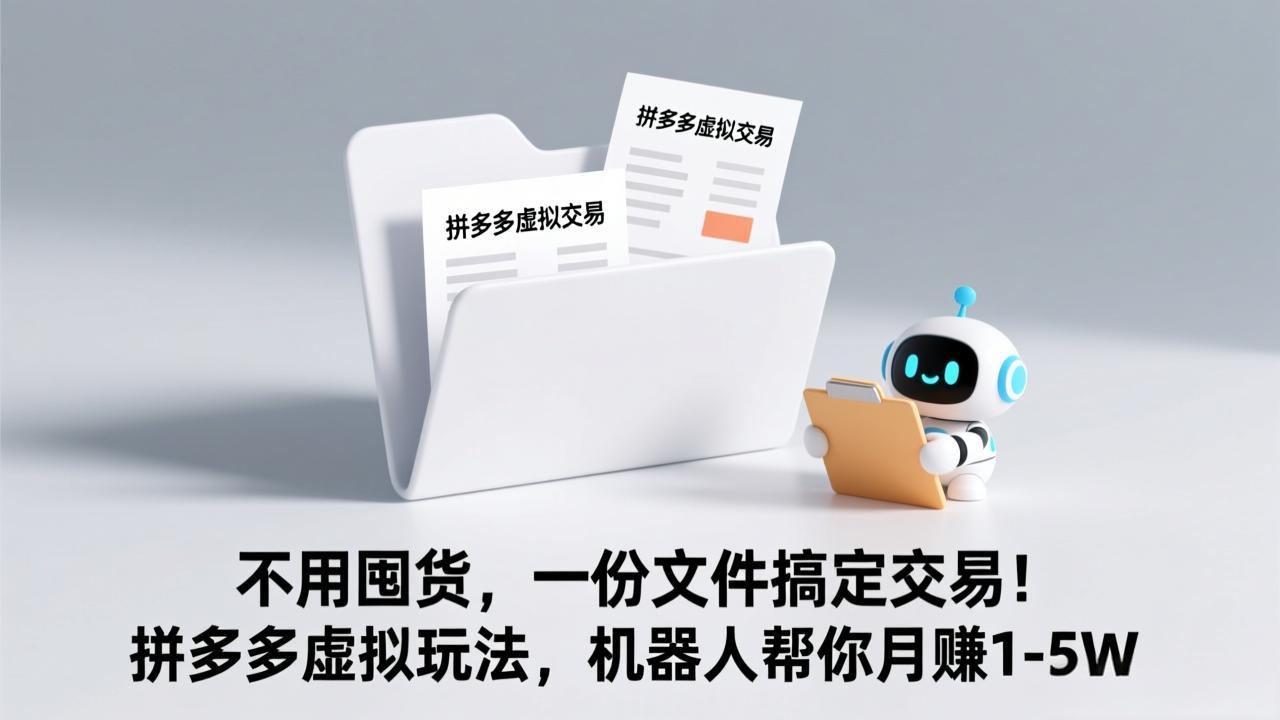 不用囤货，一份文件搞定交易！拼多多虚拟玩法，机器人帮你月赚 1-5W-副业宝典