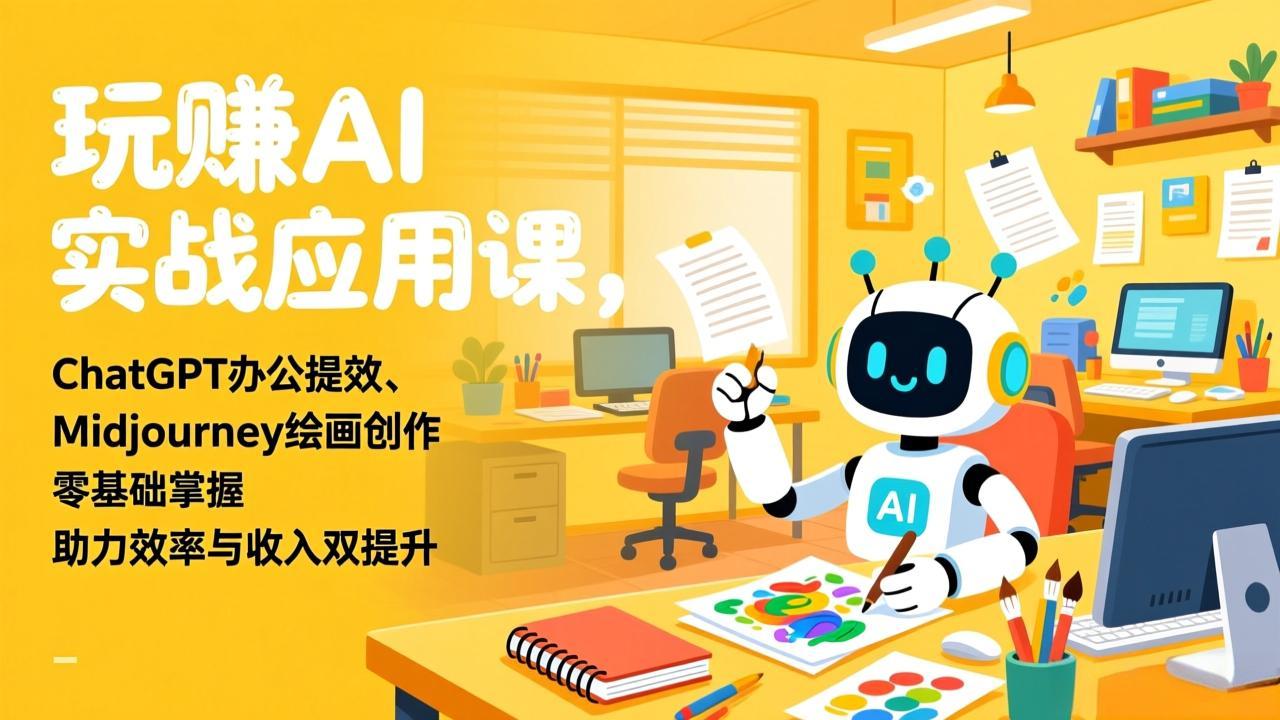 玩赚AI实战应用课，ChatGPT办公提效、Midjourney绘画创作，零基础掌握，助力效率与收入双提升-副业宝典