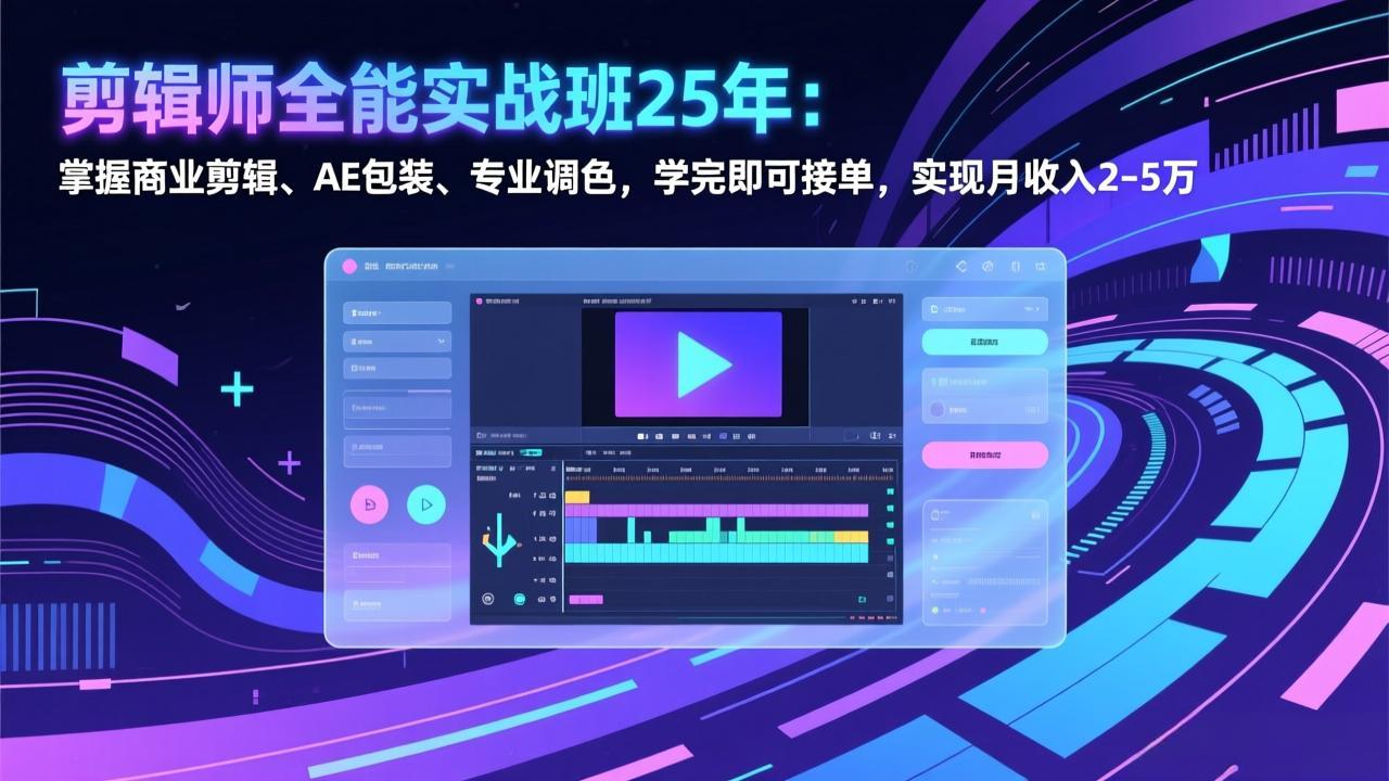 剪辑师全能实战班25年：掌握商业剪辑、AE包装、专业调色，学完即可接单，实现月收入2-5万-副业宝典