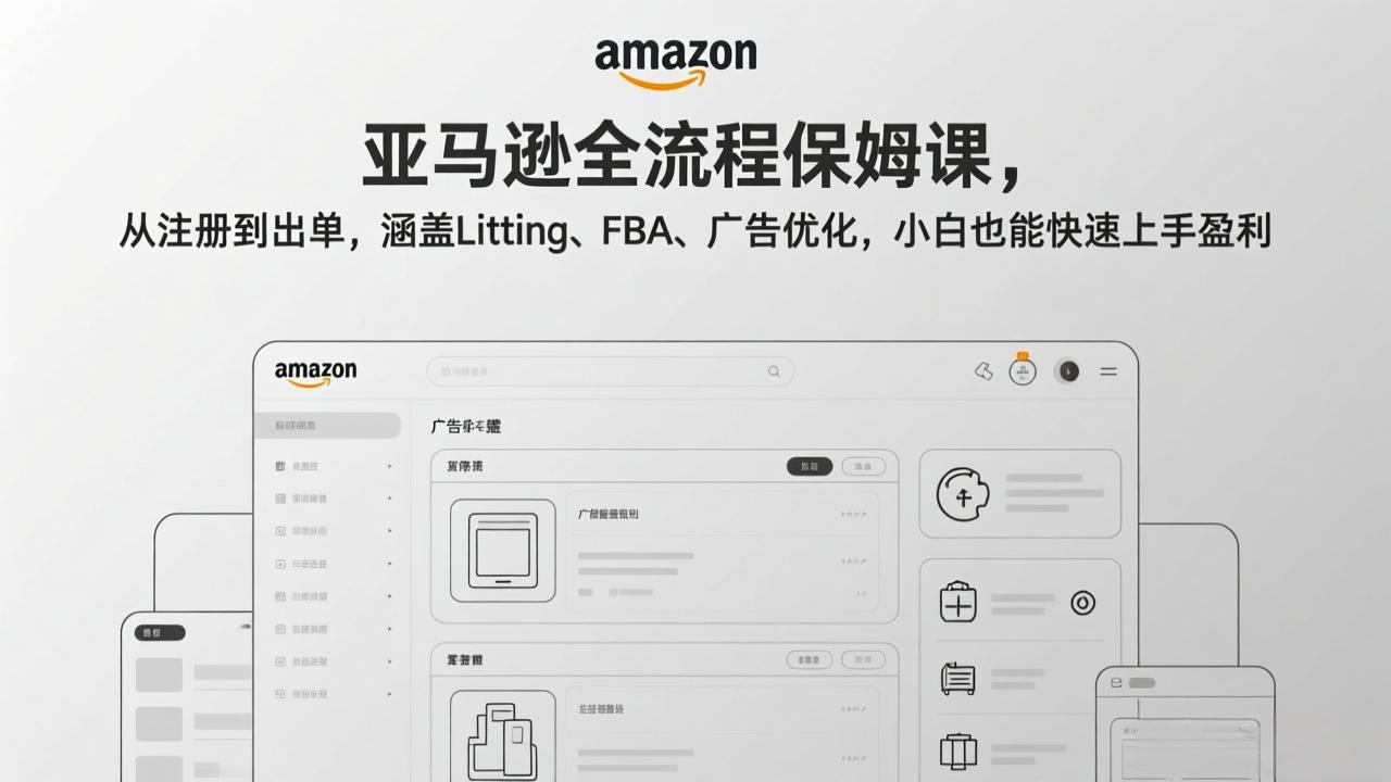亚马逊全流程保姆课，从注册到出单，涵盖Listing、FBA、广告优化，小白也能快速上手盈利-副业宝典