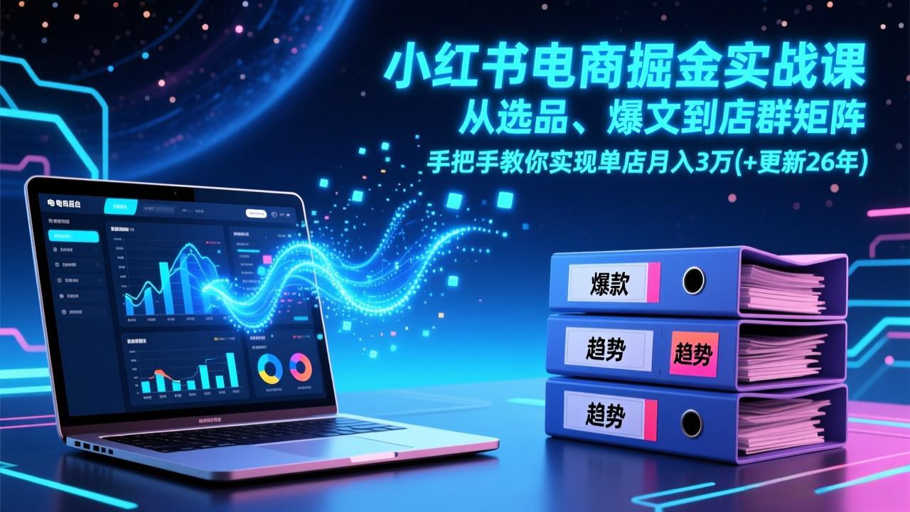 小红书电商掘金实战课，从选品、爆文到店群矩阵，手把手教你实现单店月入3万+(更新26年-副业宝典