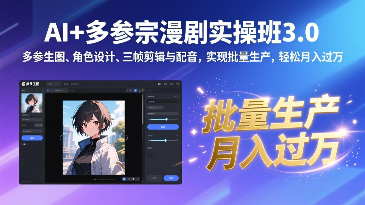 AI+多参宗漫剧实操班3.0：多参生图、角色设计、三帧剪辑与配音，实现批量生产，轻松月入过万-副业宝典