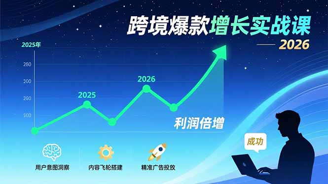 跨境爆款增长实战课，教授用户意图洞察、内容飞轮搭建、精准广告投放，助力卖家2026年利润倍增-副业宝典