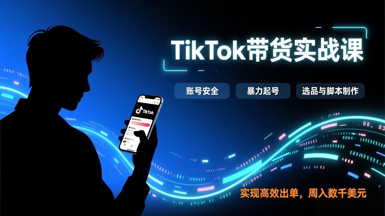 TikTok带货实战课，涵盖账号安全、暴力起号、选品与脚本制作，实现高效出单，周入数千美元-副业宝典