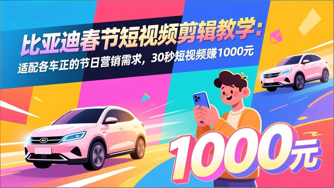 比亚迪春节短视频剪辑教学：适配各车企的节日营销需求，30秒短视频赚1000元-副业宝典