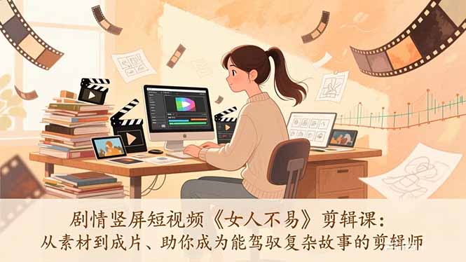剧情竖屏短视频《女人不易》剪辑课：从素材到成片、助你成为能驾驭复杂故事的剪辑师-副业宝典
