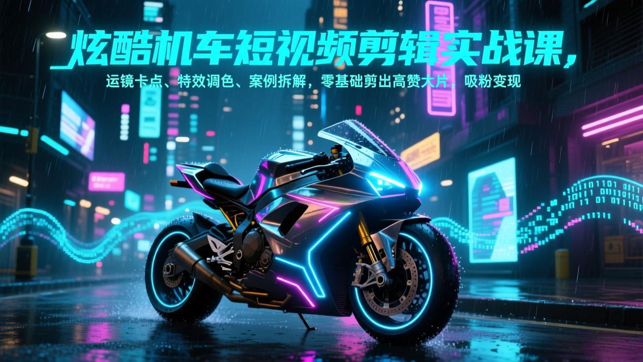 炫酷机车短视频剪辑实战课，运镜卡点、特效调色、案例拆解，零基础剪出高赞大片，吸粉变现-副业宝典