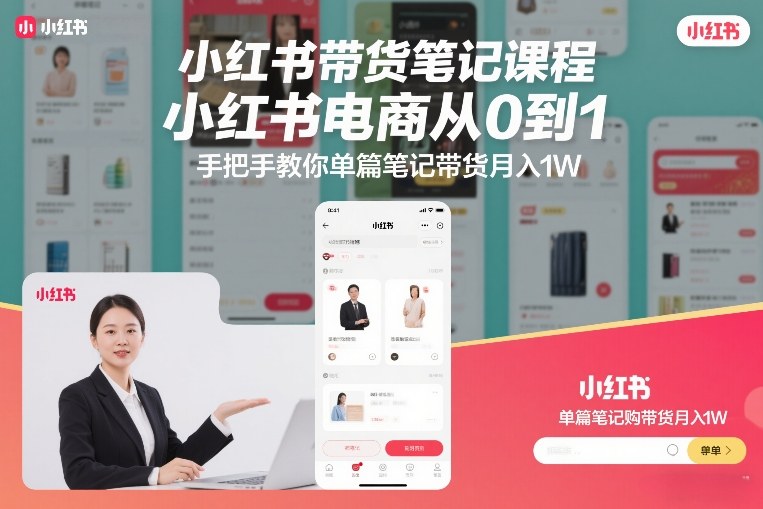 小红书带货笔记课程，小红书电商从0到1，手把手教你单篇笔记带货月入1W-副业宝典