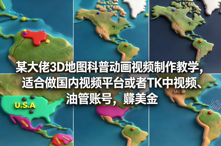 某大佬3D地图科普动画视频制作教学，适合做国内视频平台或者TK中视频、油管账号，賺美金-副业宝典