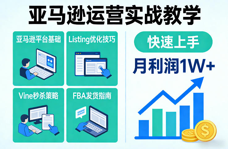 亚马逊运营实战教学，亚马逊平台+Listing优化+Vine秒杀+FBA发货等，快速上手，实现店铺月利润1W-副业宝典