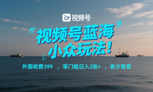 视频号蓝海小众玩法！外面收费399，零门槛日入3张+，老少皆宜-副业宝典