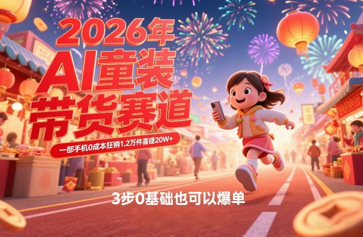 AI童装新春带货赛道，一部手机0成本狂销1.2万件喜提20W+，3步0基础也可以爆单-副业宝典