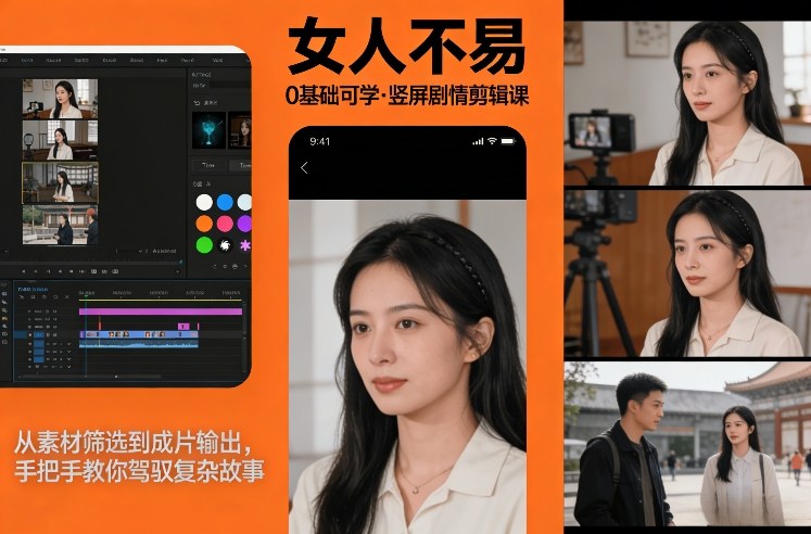 0基础可学！《女人不易》竖屏剧情剪辑课，从素材筛选到成片输出，手把手教你驾驭复杂故事-副业宝典