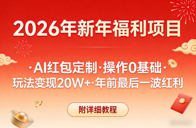 新年福利项目，AI红包定制，操作0基础，玩法变现20W+年前最后一波红利，附详细教程-副业宝典