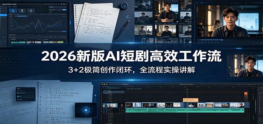 2026新版AI短剧高效工作流：3+2极简创作闭环，全流程实操讲解-副业宝典