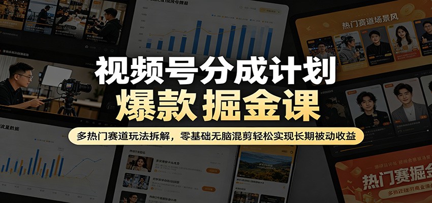 视频号分成计划爆款掘金课：多热门赛道玩法拆解，零基础无脑混剪轻松实现长期被动收益-副业宝典