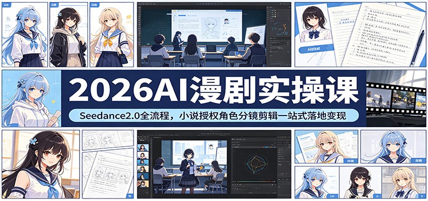 2026AI漫剧实操课：Seedance2.0全流程，小说授权角色分镜剪辑一站式落地变现-副业宝典