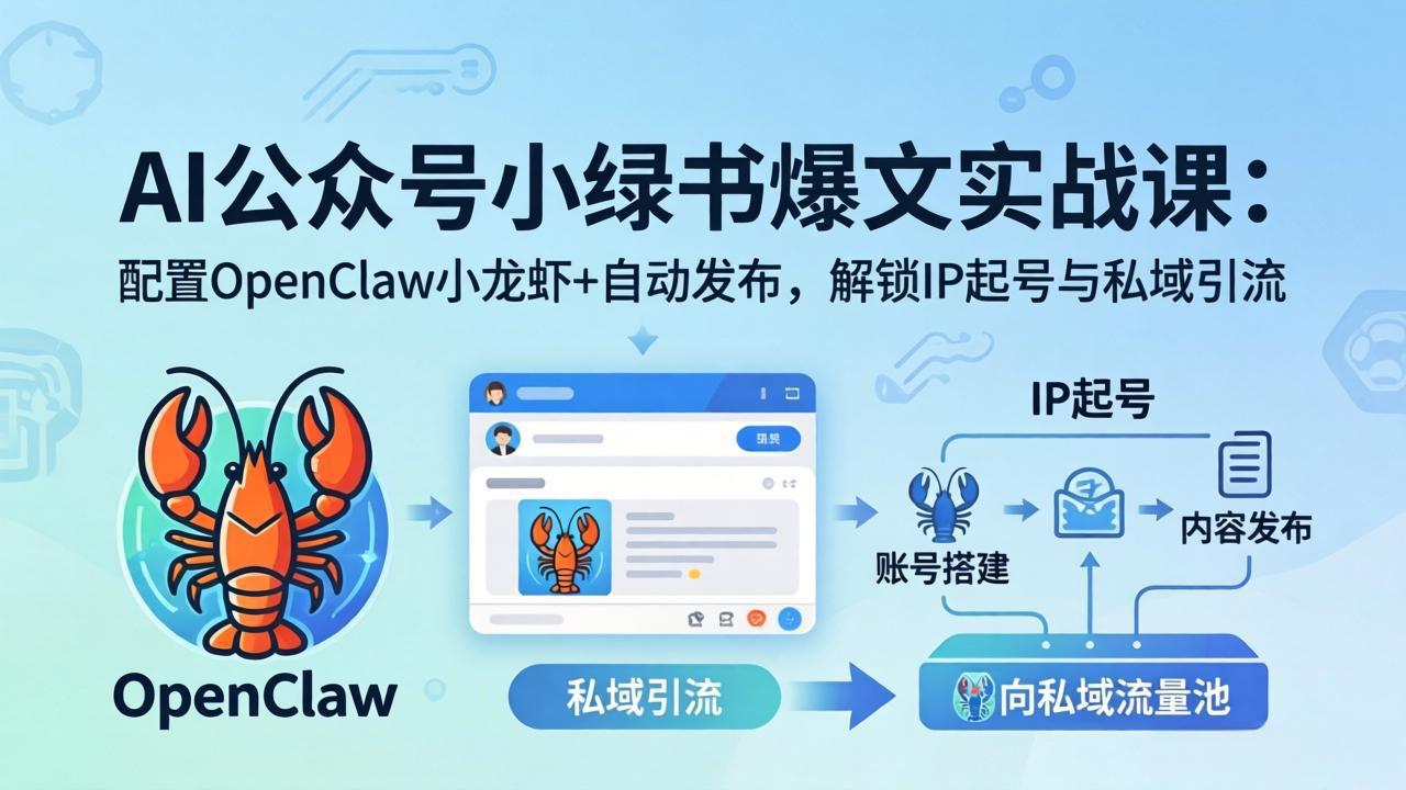 AI公众号小绿书变现实战课：小绿书爆文写作+OpenClaw自动发布，解锁IP起号与私域引流-副业宝典