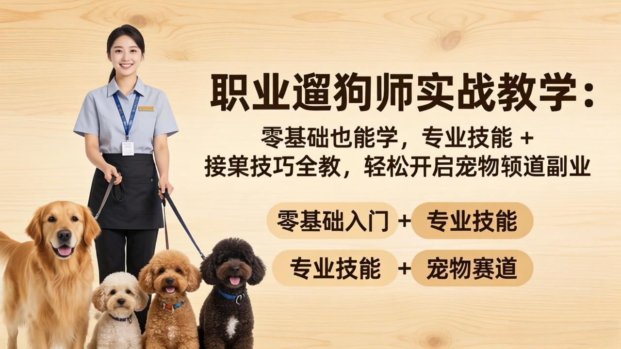 职业遛狗师实战教学：零基础也能学，专业技能 + 接单技巧全教，轻松开启宠物赛道副业-副业宝典