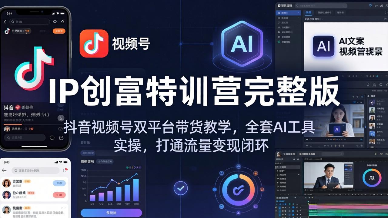 IP创富特训营完整版：抖音视频号双平台带货教学，全套AI工具实操，打通流量变现闭环-副业宝典