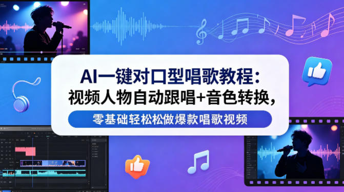 AI一键对口型唱歌教程：视频人物自动跟唱+音色转换，零基础轻松做爆款唱歌视频-副业宝典