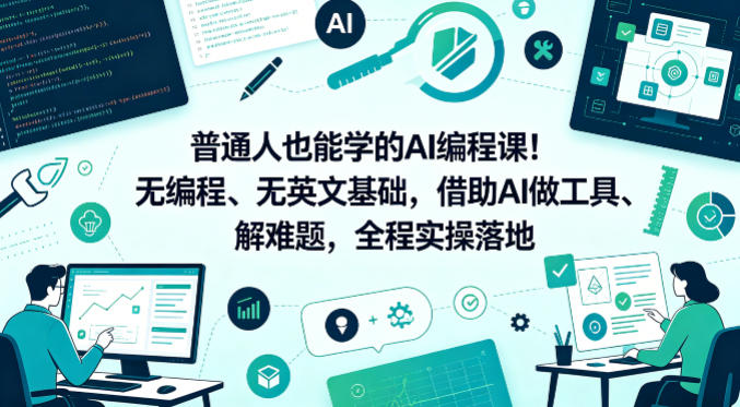 普通人也能学的AI编程课！无编程、无英文基础，借助AI做工具、解难题，全程实操落地-副业宝典