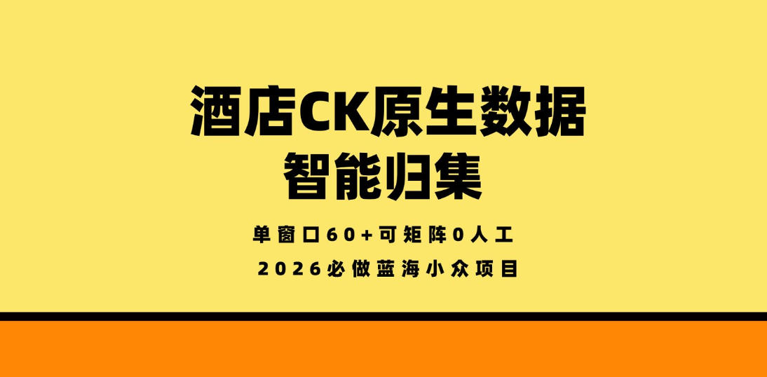 酒店CK原生数据智能归集，单窗口60+可矩阵0人工，2026必做蓝海小众项目【揭秘】-副业宝典