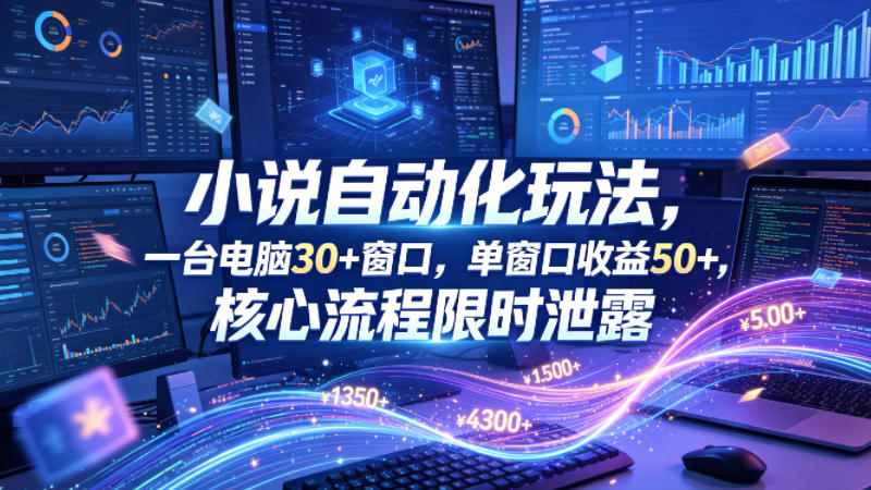 小说挂G自动化玩法，一台电脑30+窗口，单窗口收益50+，核心流程限时泄露【揭秘】-副业宝典