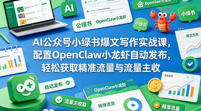 AI公众号小绿书爆文写作实战课，配置OpenClaw小龙虾自动发布，轻松获取精准流量与流量主收益-副业宝典