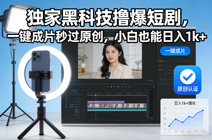 独家黑科技撸爆短剧，一键成片秒过原创，小白也能日入1k+【揭秘】-副业宝典