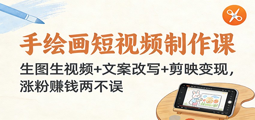 手绘画短视频制作课：生图生视频+文案改写+剪映变现，涨粉赚钱两不误-副业宝典