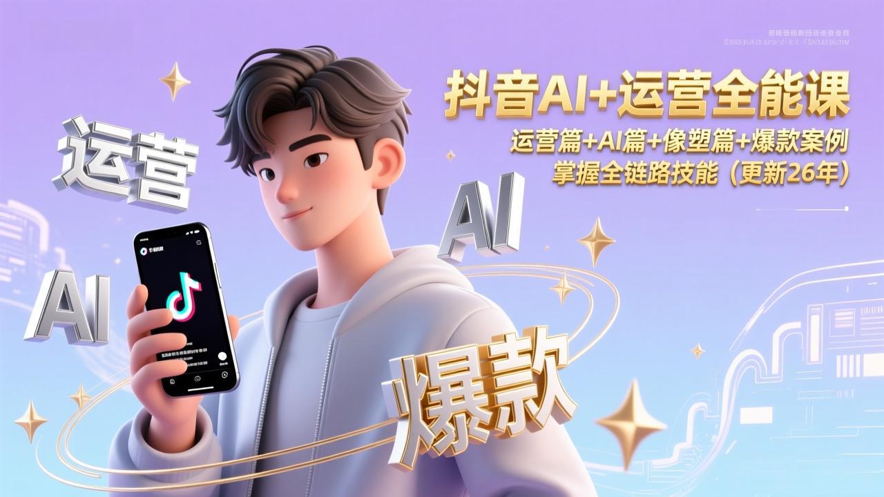 抖音AI+运营全能课，运营篇+AI篇+像塑篇+爆款案例，掌握全链路技能(更新26年-副业宝典