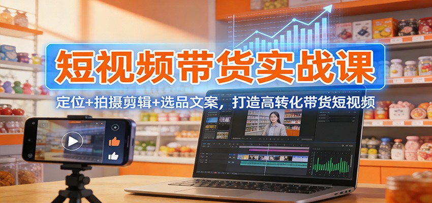 短视频带货实战课：定位+拍摄剪辑+选品文案，打造高转化带货短视频-副业宝典