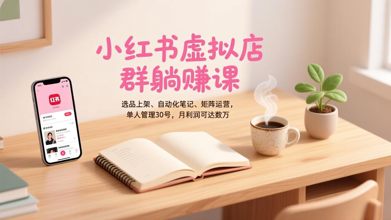 小红书虚拟店群躺赚课，选品上架、自动化笔记、矩阵运营，单人管理30号，月利润可达数万-副业宝典
